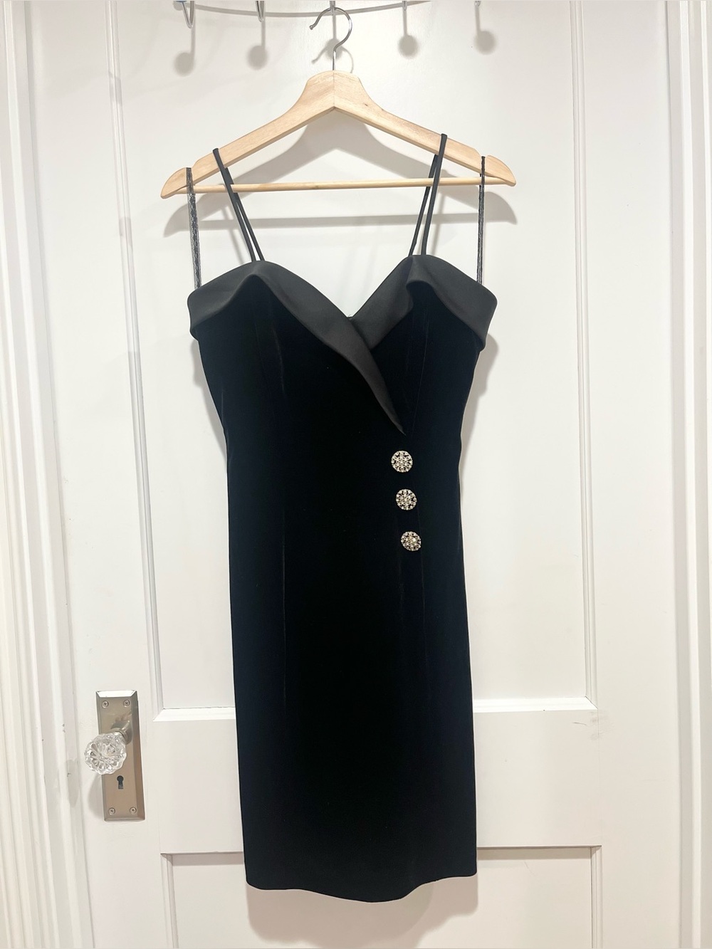Vintage 1990s Betsy & Adam Black Velvet Tuxedo Cocktail Dress